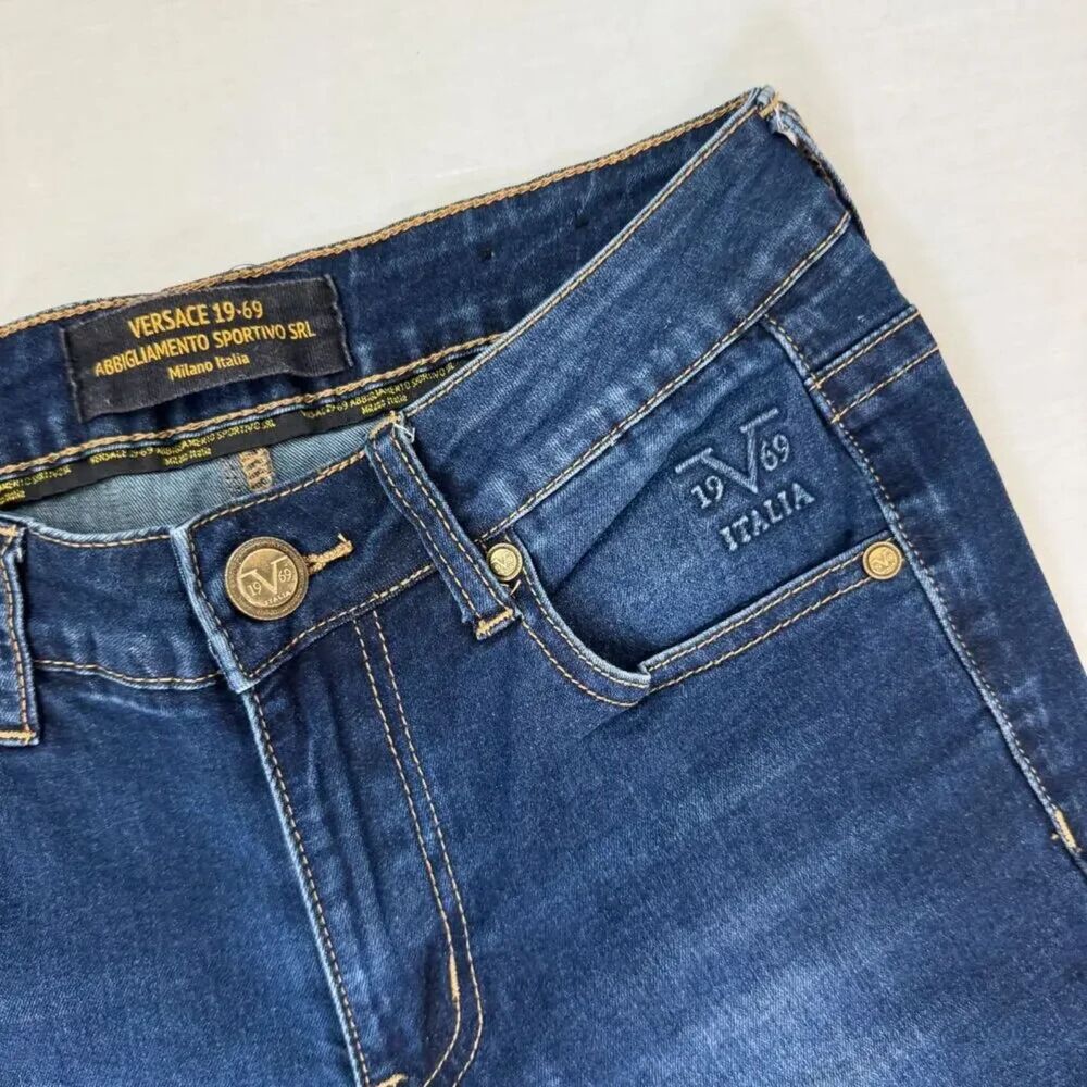 Versace 19·69 Abbigliamento Sportivo Dark Wash Bootcut Jeans Raw Hem Size 27